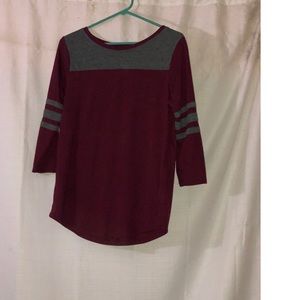 Maroon and grey striped shirt